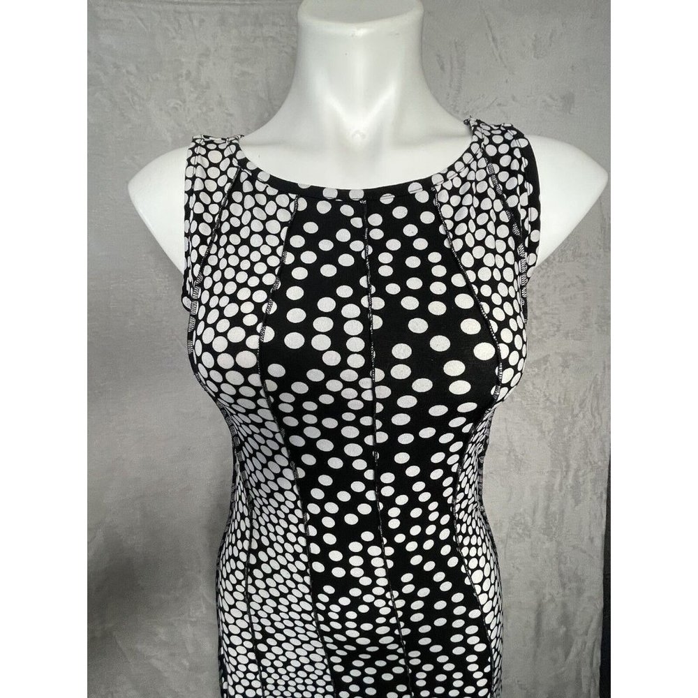 Women's Forever Jersey Knit Sleeveless Fit n Flare Dress Black White Dot Stretch - Picture 2 of 6
